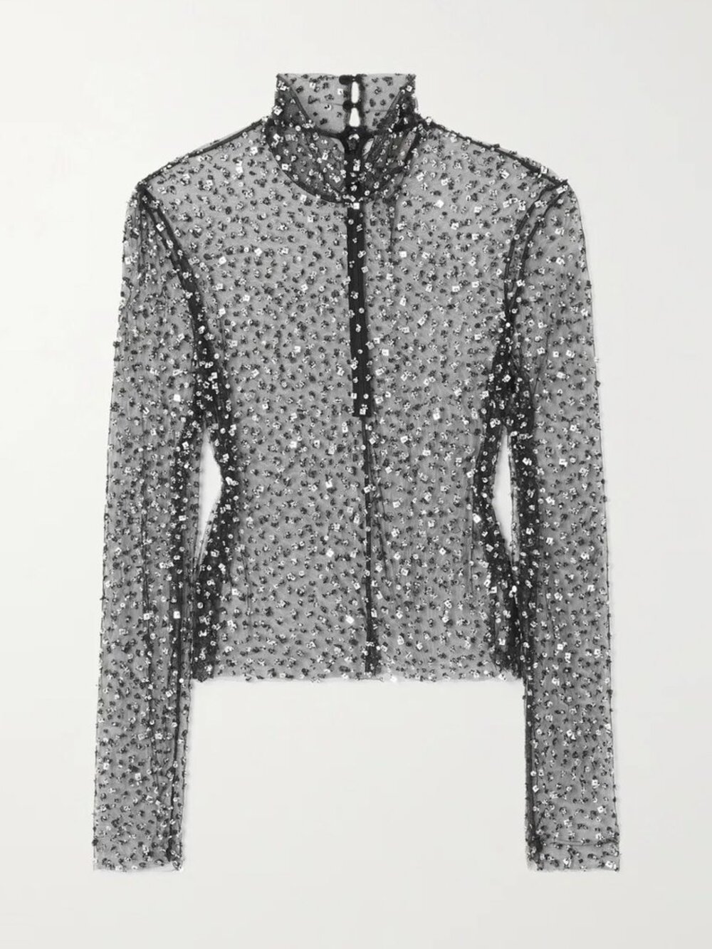 Isabel Marant Todiz Crystal Embellished Tulle Top Silver Black Size T1 US 4 NWT - Picture 3 of 12